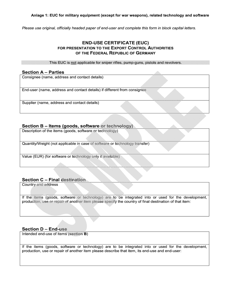 End User Certificate Template  Form