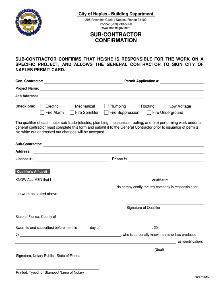 City of Naples Subcontractor Form