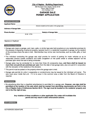 GARAGE SALE PERMIT APPLICATION Naples FL  Form