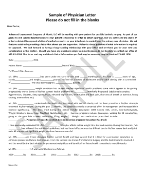 Sample Therapist Letter for Bariatric Surgery  Form