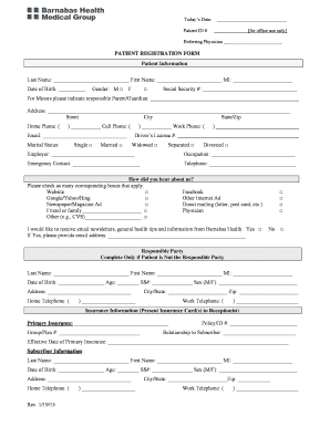 Barnabas Health Medical Group Patient Registration Form Patient Registration Form