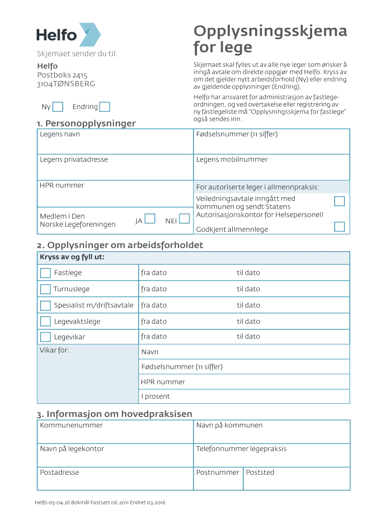  Opplysningsskjema for Lege 05 04 26 Bokm L  Helfo 2016-2024