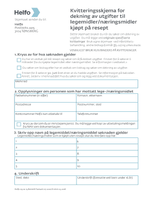 Kvitteringsskjema for Dekning Av Utgifter Til Legemidler N Ringsmidler Kj Pt P Resept  Form