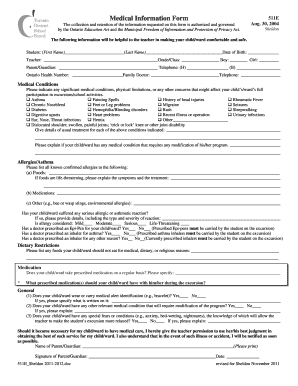  Medical Information Form 511E Toronto District School Board 2011-2024