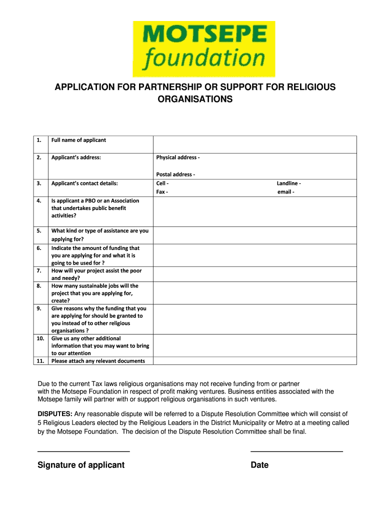 Motsepe Foundation for Churches  Form