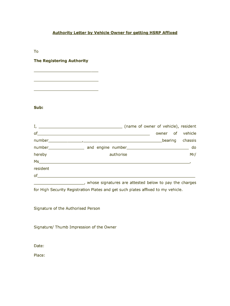 Rto Authorization Letter PDF  Form