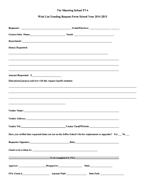 Pta Funding Request Form