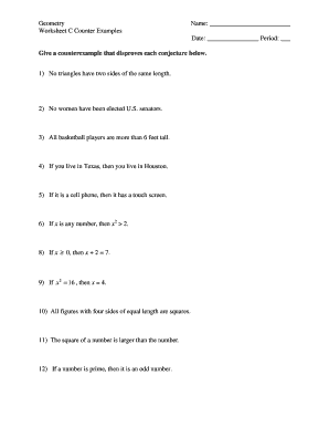 Conjectures and Counterexamples Worksheets PDF  Form