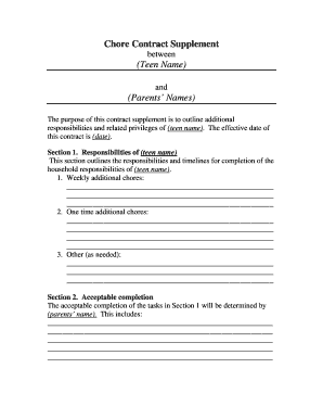 Chore Contract Template  Form