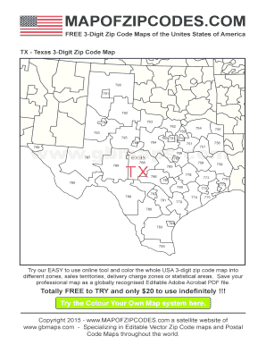 Texas 3 Digit Zip Code Map  Form