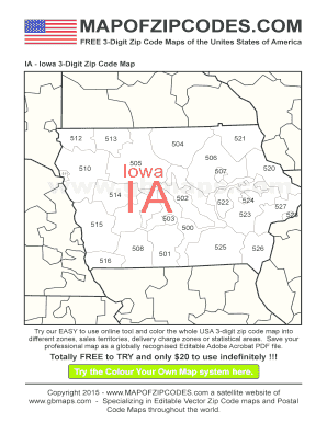 Iowa 3 Digit Zip Code Map  Form