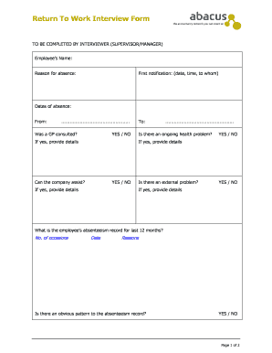 Return to Work Interview Template  Form