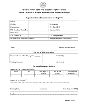 Leave Encashment Application Form