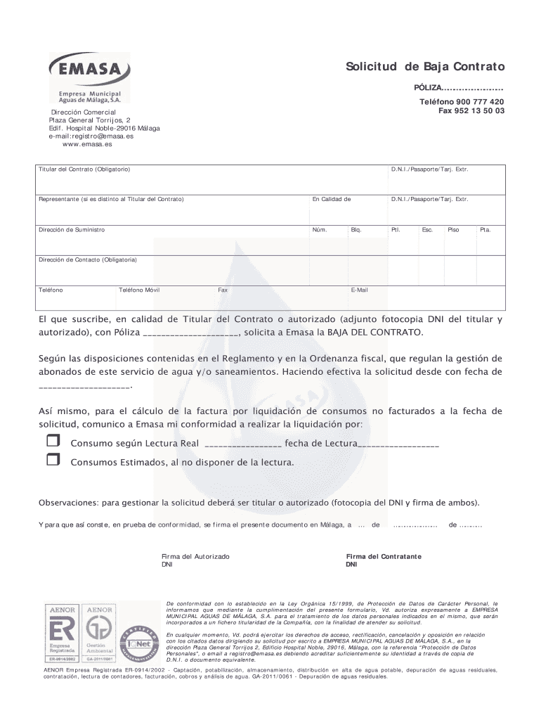 Solicitud Baja Contrato  Form