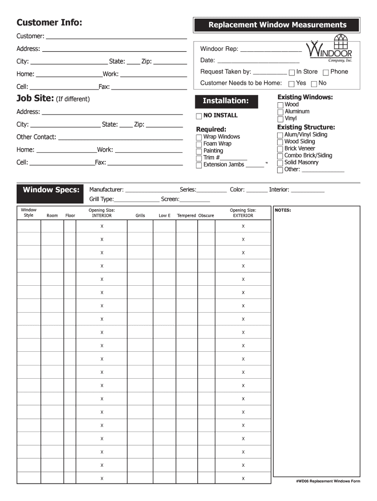 Window Inspection Template for Measurements  Form