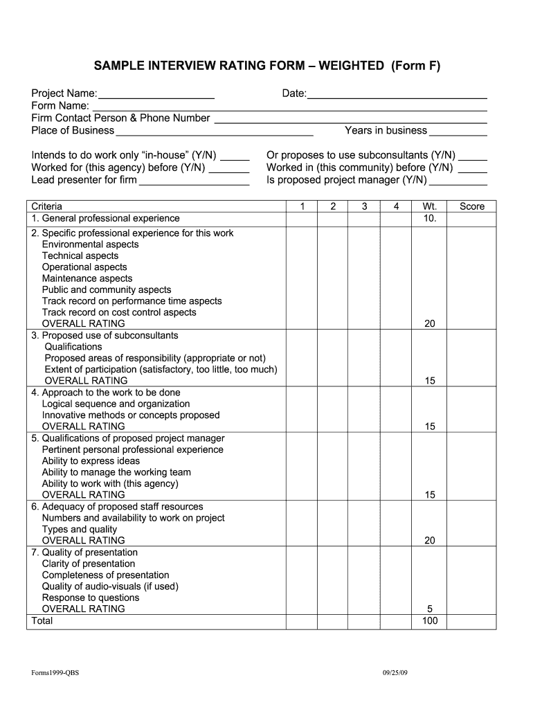  SAMPLE INTERVIEW RATING FORM WEIGHTED Form F Qbscolorado 2009-2024