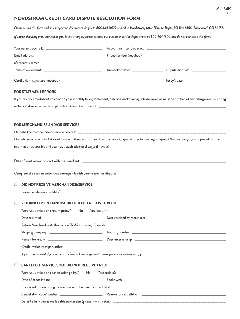  Nordstrom Dispute Form 2016-2024