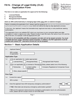 FA1b Change of Legal BEntityb CLE BApplicationb Form