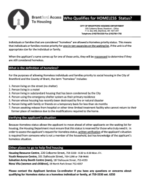 Homeless Priority Form City of Brantford Brantford