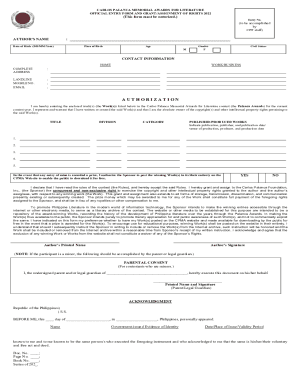 Official Entry Form and GrantAssignment of Rights Carlos Palanca