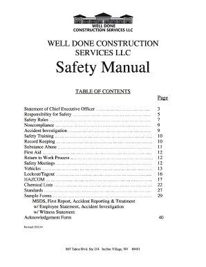 Safety Handbook Well Done Construction Services LLC  Form