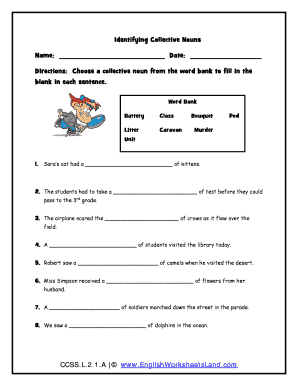 Collective Nouns Worksheet PDF  Form