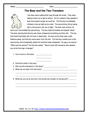 The Bear and the Two Travelers Worksheet  Form