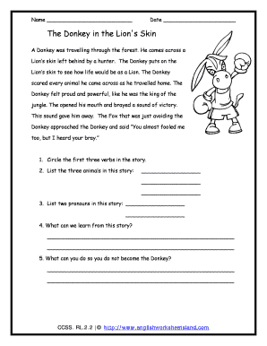 Moral of the Story Worksheet PDF  Form