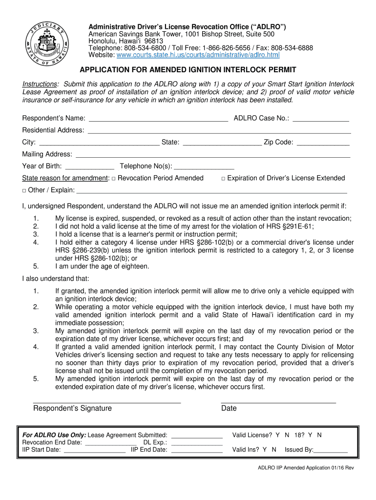 APPLICATION for AMENDED IGNITION INTERLOCK PERMIT Courts State Hi  Form