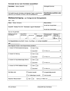 Mietbescheinigung Vorlage Word  Form