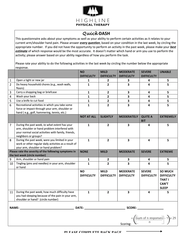 Quick DASH Questionnaire  Form