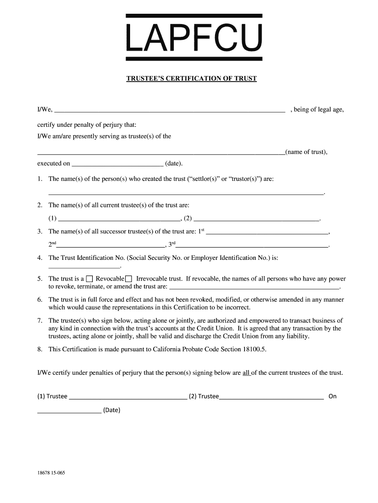 Trust Agreement F&A Federal Credit Union  Form