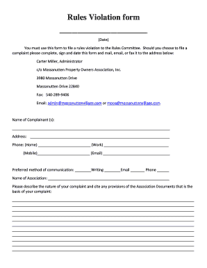 Rules Property Association  Form