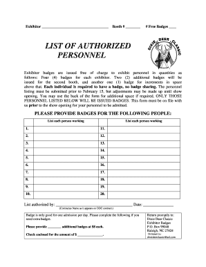 Authorized Personnel List  Form