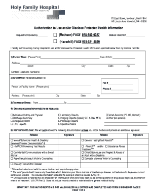 Holy Family Hospital Medical Records  Form