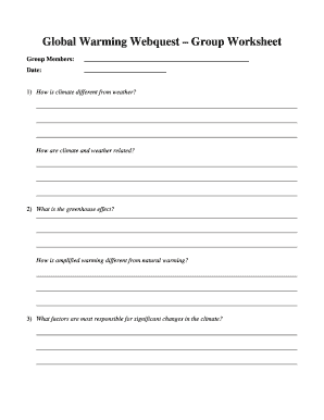 Global Warming Worksheet PDF  Form