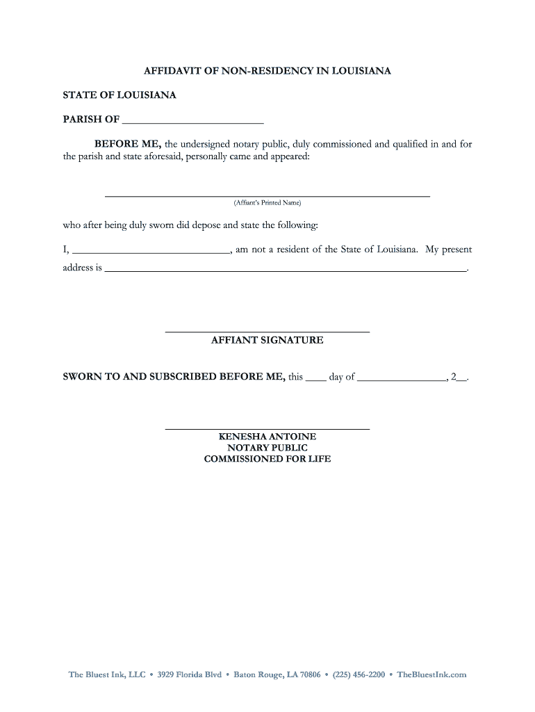 Affidavit Non Residency  Form