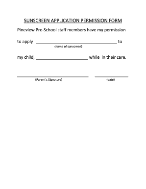 Sunscreen Permission Form for Daycare