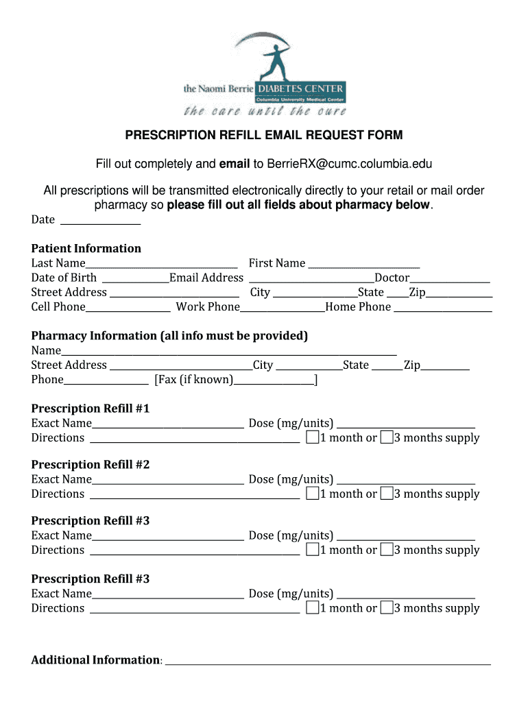 Prescription Refill Request Form Template