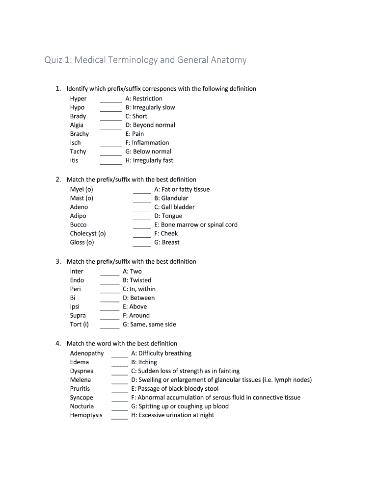 Quiz 1 Medical Terminology and General Anatomy NAACCR  Form