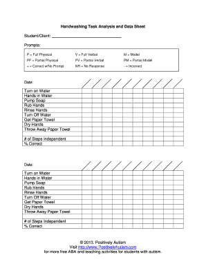 Handwashing Task Analysis and Data Sheet  Form