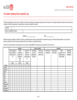 Hot Water Heating Boiler Operating Log Travelers Insurance  Form