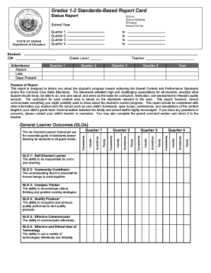 Hawaii Doe Elementary Report Card  Form