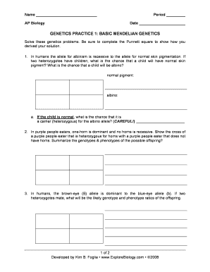 Genetics Practice 1 Basic Mendelian Genetics  Form