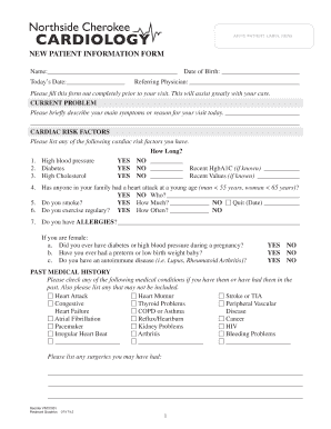 Medical HistoryIntake Forms Northside Cherokee Cardiology