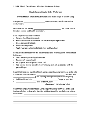 Mouth Care Without a Battle Worksheet Answers  Form