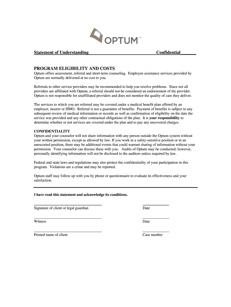 Optum Eap Statement of Understanding  Form