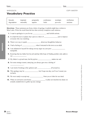 Marigolds Vocabulary Practice Worksheet Answers  Form