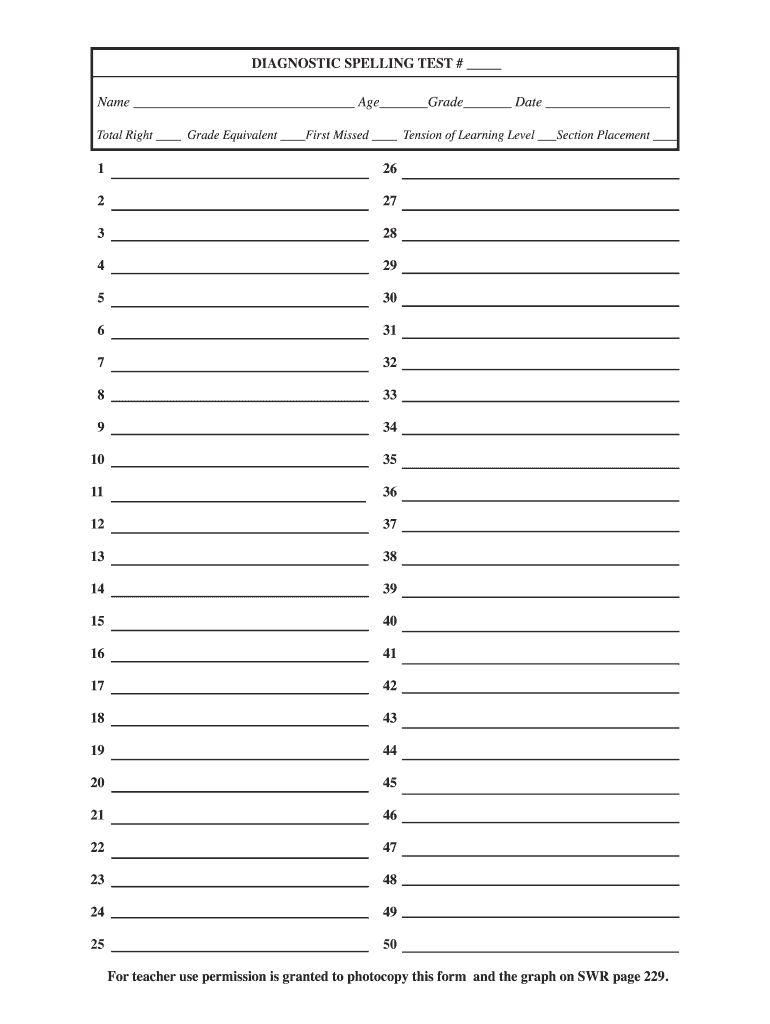 Diagnostic Spelling Assessment PDF  Form