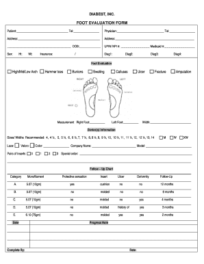 Foot Evaluation Form Diabest Inc